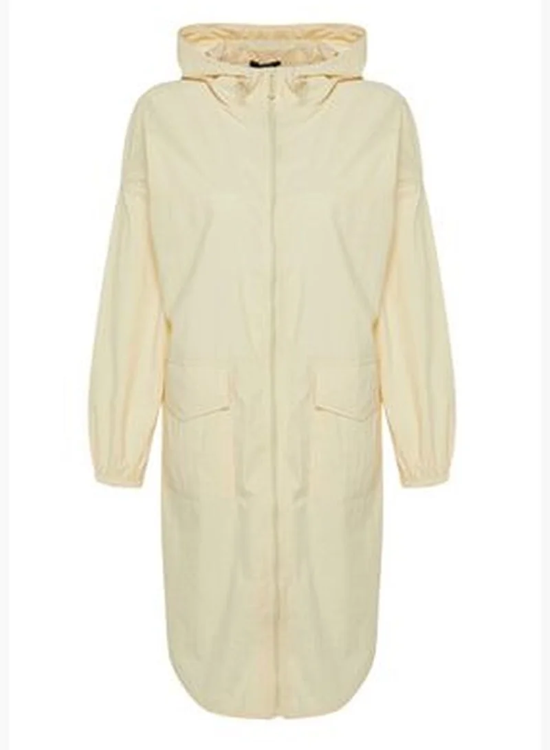 trendyol Light Beige Oversize Hooded Water Repellent Long Raincoat TWOAW24MO00256