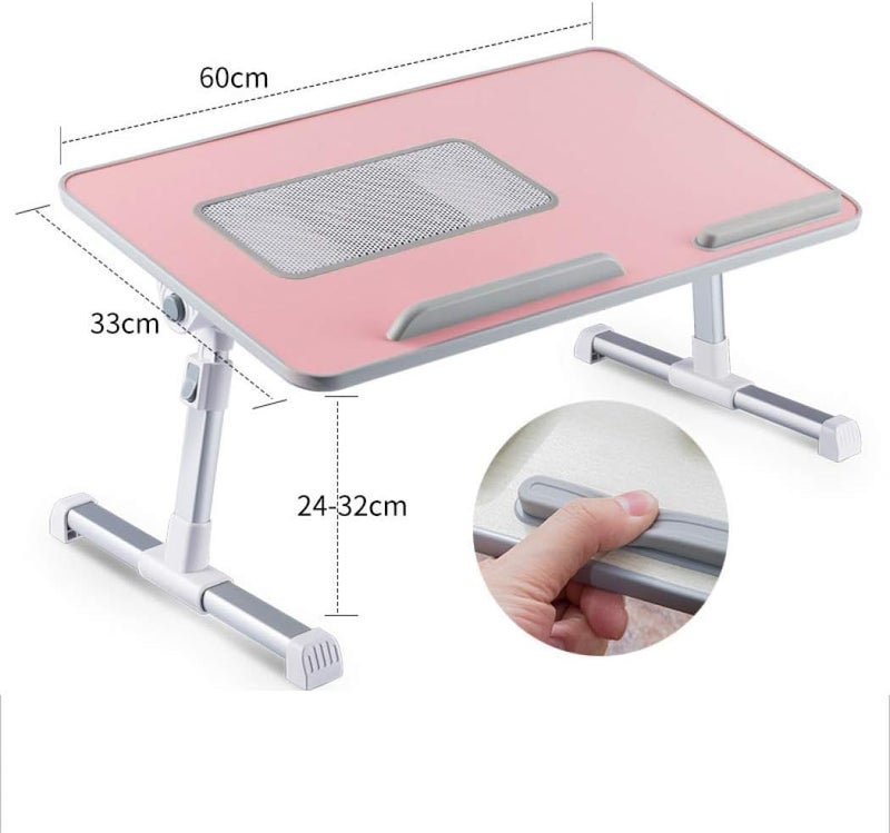 Adjustable Lap Desk with Cooling USB Fan, Foldable & Portable Computer Table Lapdesk with Fans, Laptop Stand with Adjustable Height, Bed TV Tray, Work from Home Accessories (Pink) - Image 2