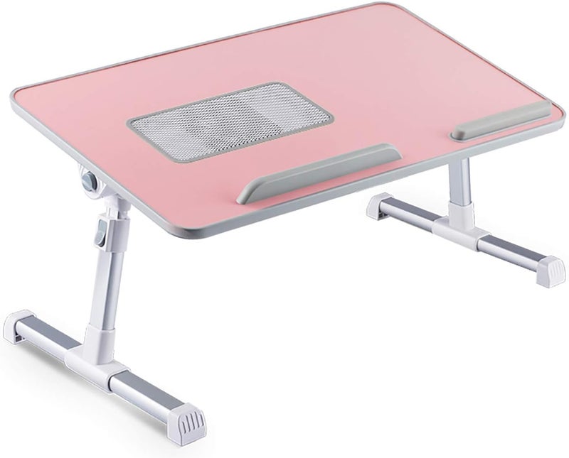 Adjustable Lap Desk with Cooling USB Fan, Foldable & Portable Computer Table Lapdesk with Fans, Laptop Stand with Adjustable Height, Bed TV Tray, Work from Home Accessories (Pink) - Image 1