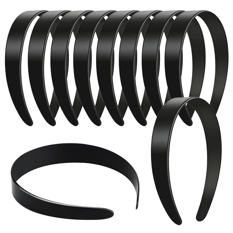 VOKOY 12 PCS Black Plastic Headbands, 1 Inch Wide No Teeth Hair Bands for Girls & Women, Blank DIY Plain Headbands for Crafts - Image 1