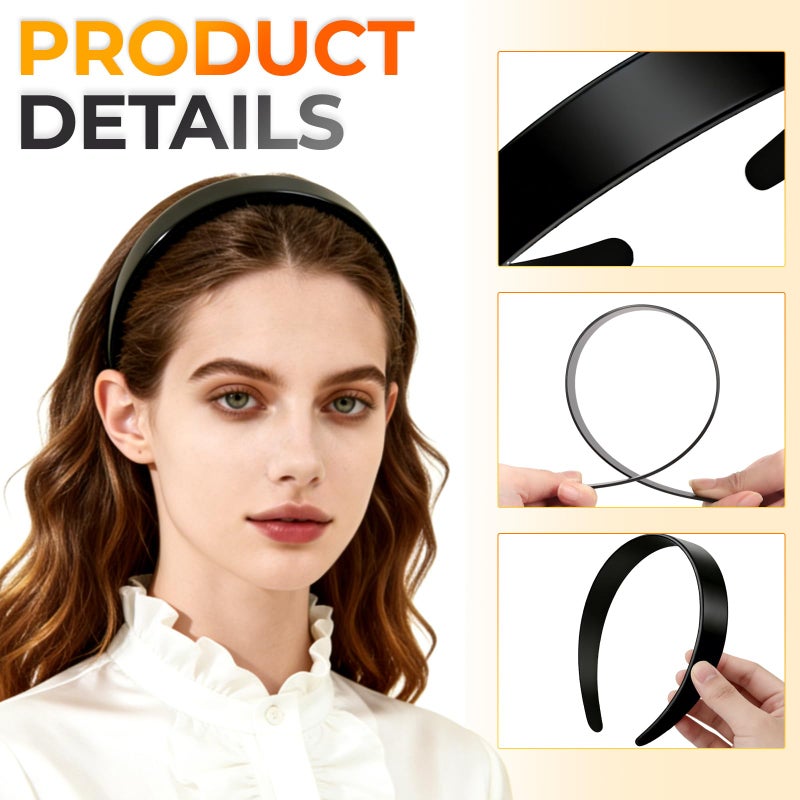 VOKOY 12 PCS Black Plastic Headbands, 1 Inch Wide No Teeth Hair Bands for Girls & Women, Blank DIY Plain Headbands for Crafts - Image 3
