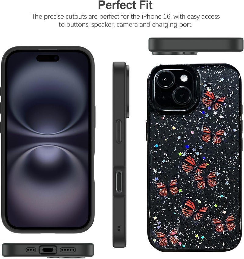 VONZEE for iPhone 15 Plus Clear Glitter Butterfly Case, Cute Bling Sparkle Shiny Soft TPU Bumper Shockproof Women Girls Slim Protective Phone Cover for iPhone 15 Plus 6.7",Black - Image 5