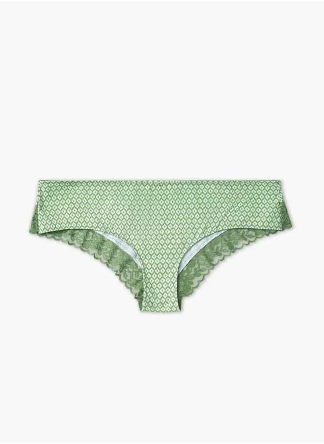 فاف Printed Cheekster Bikini with Lace Detail and Elasticated Waistband