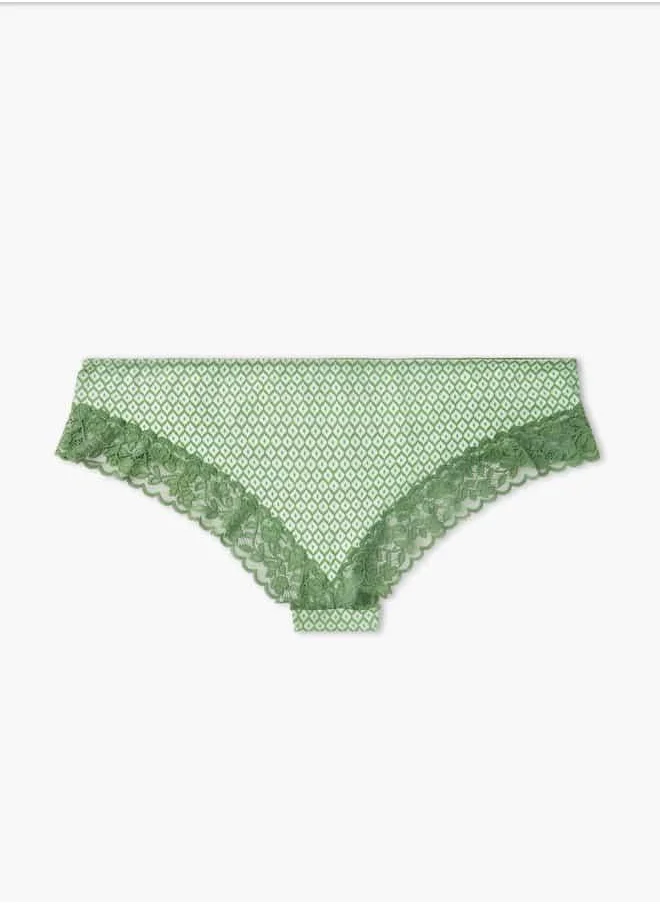 فاف Printed Cheekster Bikini with Lace Detail and Elasticated Waistband