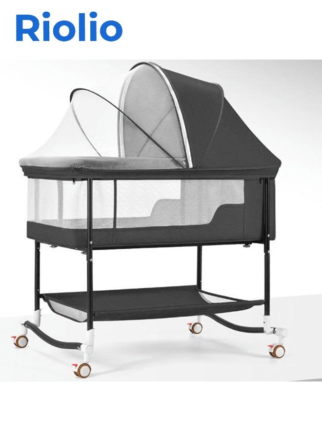 Riolio Bassinet Bedside Sleeper, 3 in 1 Bedside Bassinet for Baby with Mosquito Nets and Wheels, Large Storage Bag, Heigt Adjustable, Easy Assemble  - Image 1