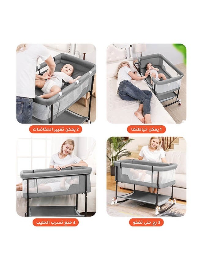 Riolio Bassinet Bedside Sleeper, 3 in 1 Bedside Bassinet for Baby with Mosquito Nets and Wheels, Large Storage Bag, Heigt Adjustable, Easy Assemble  - Image 2