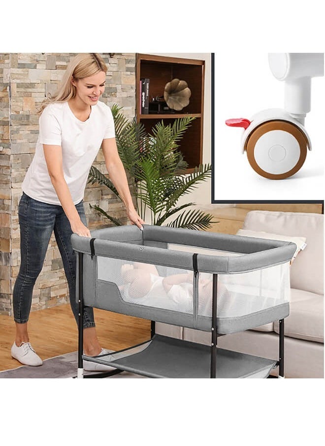 Riolio Bassinet Bedside Sleeper, 3 in 1 Bedside Bassinet for Baby with Mosquito Nets and Wheels, Large Storage Bag, Heigt Adjustable, Easy Assemble  - Image 3