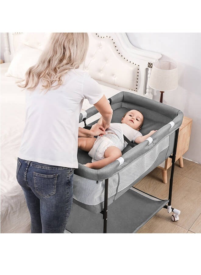 Riolio Bassinet Bedside Sleeper, 3 in 1 Bedside Bassinet for Baby with Mosquito Nets and Wheels, Large Storage Bag, Heigt Adjustable, Easy Assemble  - Image 4