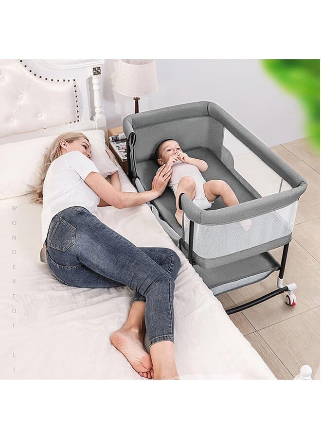 Riolio Bassinet Bedside Sleeper, 3 in 1 Bedside Bassinet for Baby with Mosquito Nets and Wheels, Large Storage Bag, Heigt Adjustable, Easy Assemble  - Image 5