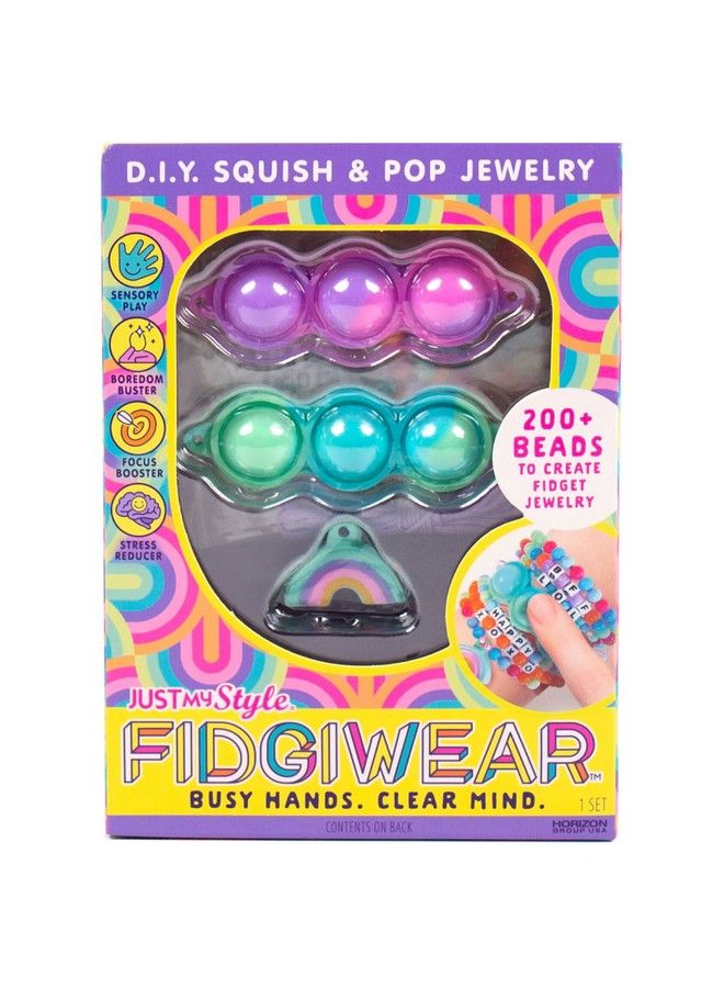 Fidgiwear Rainbow D.I.Y. Squish & Pop Jewelry Create Your Own Fidget Jewelry For Kids Includes Squishy Charms Fidget Toys With A Stylish Twist Bracelet Making Kit For Girls