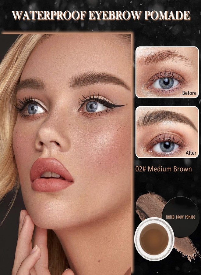 LYSdefeu Eyebrow Pomade Kit,Long Lasting Waterproof Medium Brown Tinted Eye Brow Pomade Set with Brush Razor,Smudge-proof Eyebrow Cream Tint Brow Tinting Gel,Mother's Day Makeup Gift for Women Girl-02 - Image 2