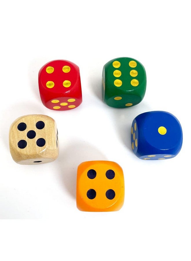 Smartdealspro SmartDealsPro Set of 5 Random Color Large 1 1/5" Round Edge Wooden Dice (5 Colors with dots) - Image 3