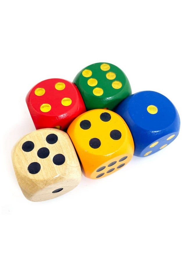 Smartdealspro SmartDealsPro Set of 5 Random Color Large 1 1/5" Round Edge Wooden Dice (5 Colors with dots) - Image 2