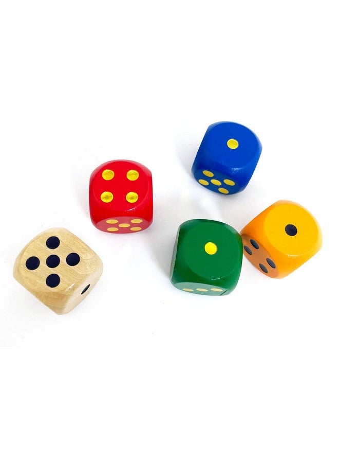 Smartdealspro SmartDealsPro Set of 5 Random Color Large 1 1/5" Round Edge Wooden Dice (5 Colors with dots) - Image 4