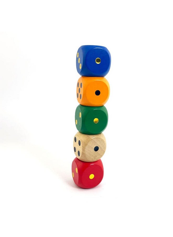 Smartdealspro SmartDealsPro Set of 5 Random Color Large 1 1/5" Round Edge Wooden Dice (5 Colors with dots) - Image 5