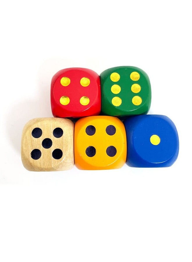Smartdealspro SmartDealsPro Set of 5 Random Color Large 1 1/5" Round Edge Wooden Dice (5 Colors with dots) - Image 1
