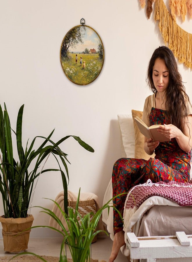 ديكور جداري ريفي عتيق من Mcehtle، مطبوعات قماشية مؤطرة بنمط ريفي أنيق، مزينة بأزهار برية وأطفال وكلب، مقاس 10x10، ديكورات جدارية دائرية عتيقة لغرفة النوم وغرفة المعيشة - Image 4