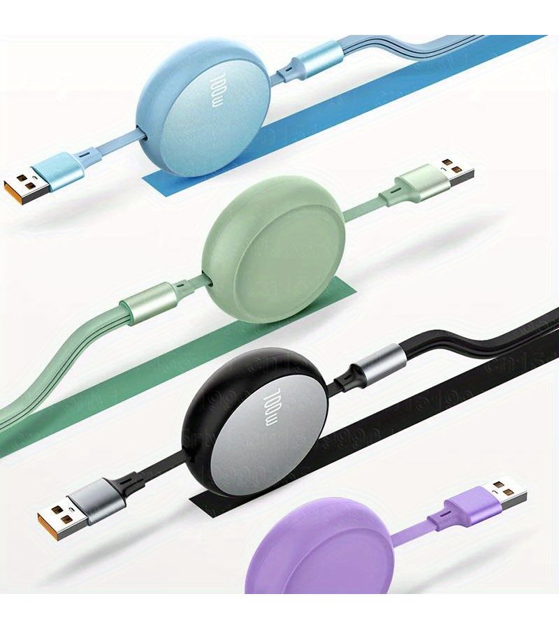 شاحن سريع من نوع USB C بقدرة 6 أمبير و100 واط، أرجواني، ثلاثي الوظائف، قابل للسحب، بطول 47.24 بوصة، متوافق مع أجهزة آيفون وسامسونغ وهواوي. - Image 5