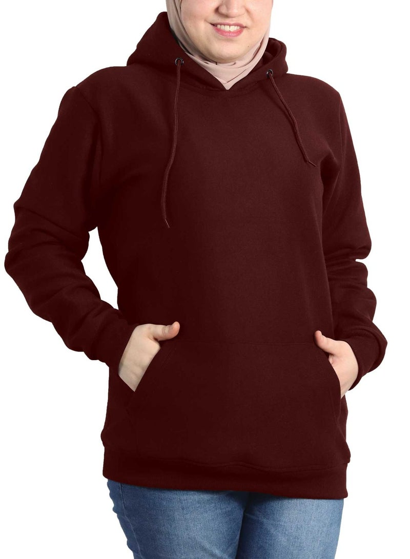 OneHand Long Hoodie Melton Cotton For Women - Burgundy - Image 1