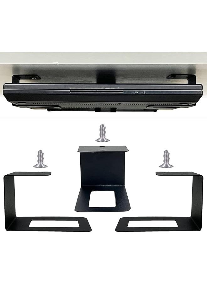 erorex - 3 Laptop Holder Under Desk Laptop Mount Organizer Rack Storage Shelf Add On Under Table Laptops Keyboard Routers Modems Cable Box Network Switch And More Desk Accessories - Image 1