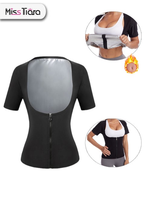 Sauna Suit for Women Weight Loss Sauna Shirt for Women Sweat Suit Waist Trainer Vest Fitness Body Shaper Zipper