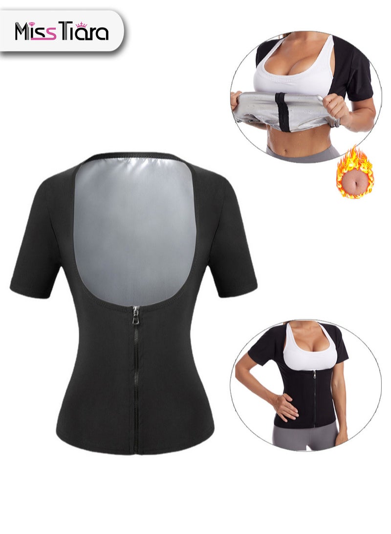 MissTiara Sauna Suit for Women Weight Loss Sauna Shirt for Women Sweat Suit Waist Trainer Vest Fitness Body Shaper Zipper - Image 1