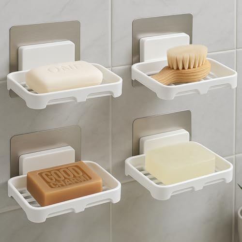 Satpurush Bathroom Accessories, Bathroom Rack, Bathroom Shelf Organizer, Wall Mounted Shelf (4 x Rec Soap Holder (White)) - Image 1