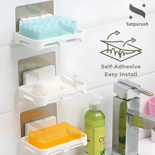 Satpurush Bathroom Accessories, Bathroom Rack, Bathroom Shelf Organizer, Wall Mounted Shelf (4 x Rec Soap Holder (White)) - Image 4