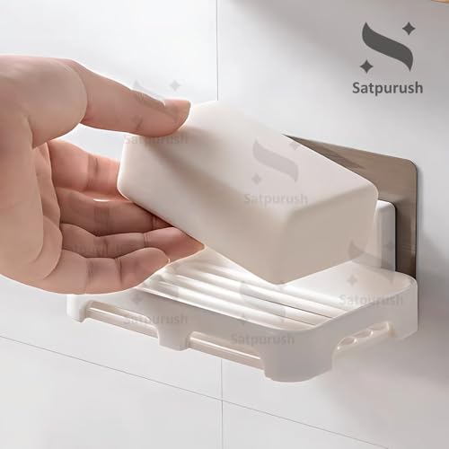 Satpurush Bathroom Accessories, Bathroom Rack, Bathroom Shelf Organizer, Wall Mounted Shelf (4 x Rec Soap Holder (White)) - Image 3