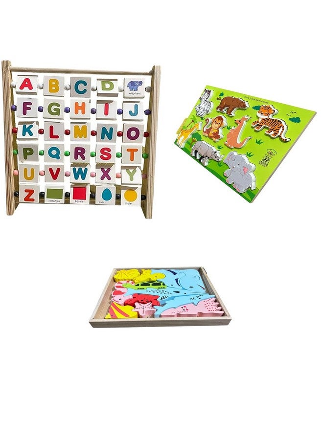 كيندر كريتف لعبة تعليمية على شكل عداد أبجدي من Kinder Creative، لعبة ألغاز حيوانات برية قابلة للتكديس، لعبة ألغاز حيوانات بحرية ثلاثية الأبعاد، لعبة ألغاز تعليمية وألعاب للأطفال، عبوة من 3 قطع - Image 1