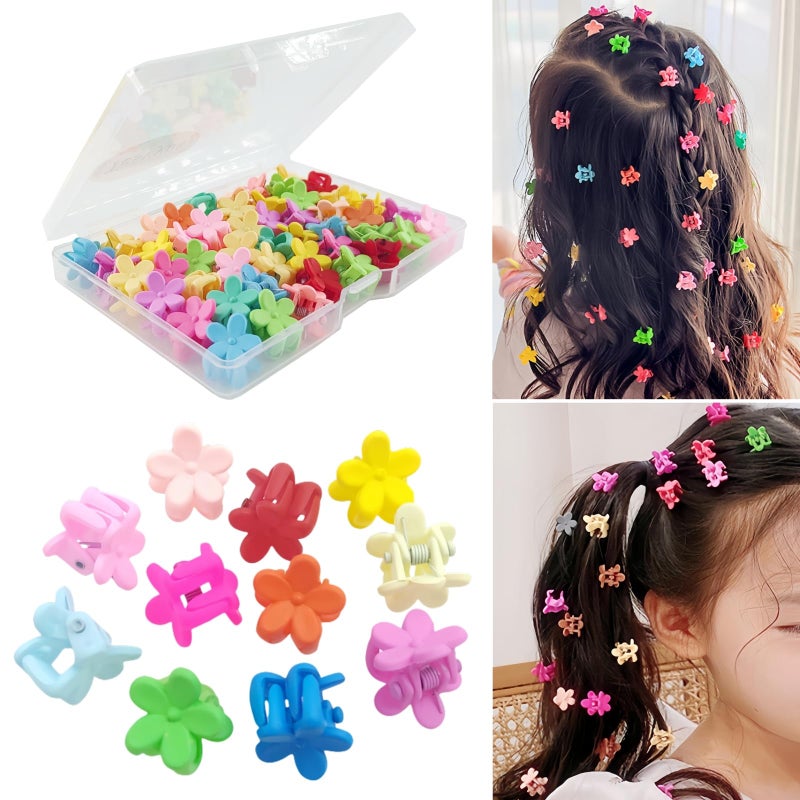 Tesvyns 50Pcs Mini Flower Hair Clip Colorful Mini Hair Claw Baby Hair Clips Toddler Hair Clips Girls Decorative Bun Tiny hair clips, Assorted Colors (Floral) - Image 1