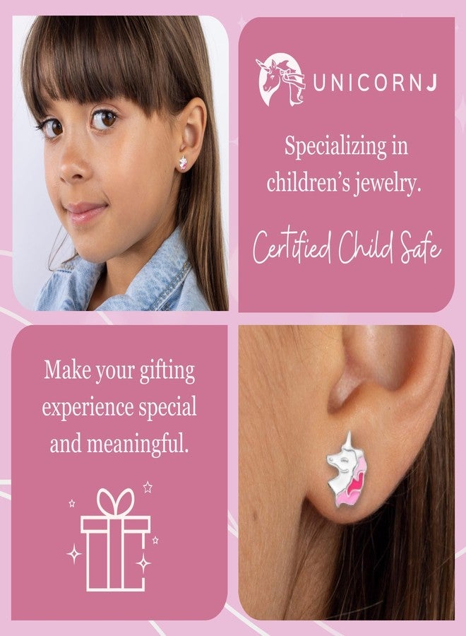 UNICORNJ Sterling Silver 925 Unicorn Earrings Stud for Girls with Pink Turquoise and Dark Pink Enamel Color - Image 3