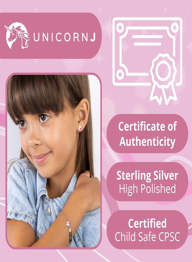UNICORNJ Sterling Silver 925 Unicorn Earrings Stud for Girls with Pink Turquoise and Dark Pink Enamel Color - Image 4