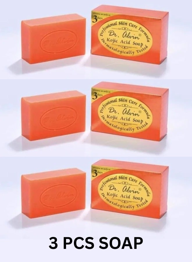Dr. Alvin Pack of 3 Kojic Acid Soap Skin Brightening Deep Cleansing Whitening Soap for Face and Body 135g Each - Image 1