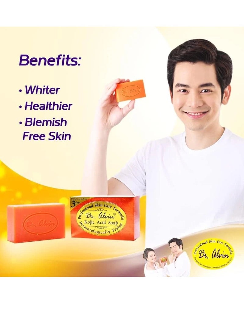 Dr. Alvin Pack of 3 Kojic Acid Soap Skin Brightening Deep Cleansing Whitening Soap for Face and Body 135g Each - Image 3