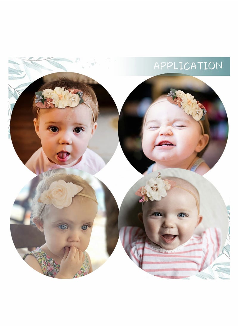 Excefore - Flower Nylon Headband, Baby Girl Floral Headbands Set, Elastic Hair Band Handmade Bow for Newborn Infant Toddler Baby Girl 3 Pack - Image 1