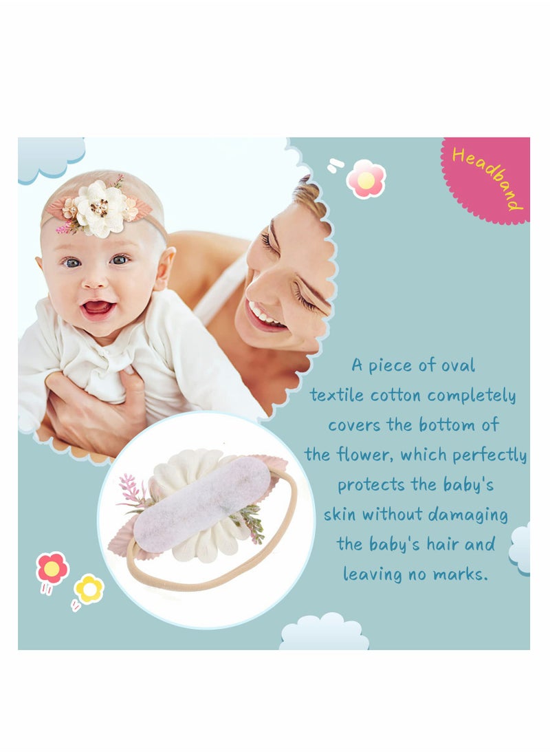 Excefore - Flower Nylon Headband, Baby Girl Floral Headbands Set, Elastic Hair Band Handmade Bow for Newborn Infant Toddler Baby Girl 3 Pack - Image 1