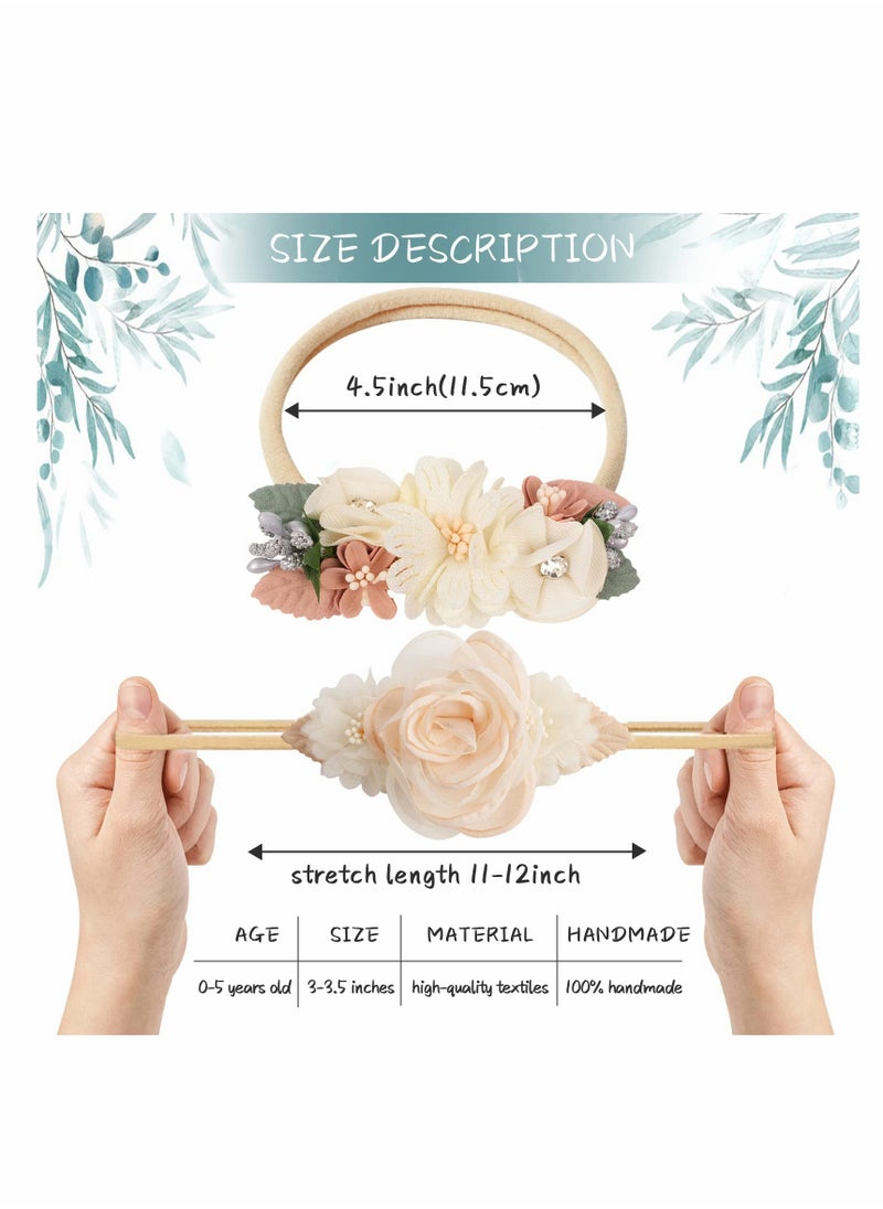 Excefore - Flower Nylon Headband, Baby Girl Floral Headbands Set, Elastic Hair Band Handmade Bow for Newborn Infant Toddler Baby Girl 3 Pack - Image 1