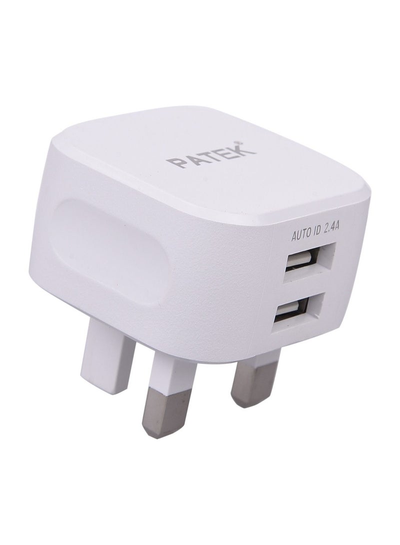 Patek PT-20 شاحن سفر USB مزدوج بمعرف تلقائي 2.4 أمبير مع كبل USB Type-C للشحن الممتاز والذكي - Image 1