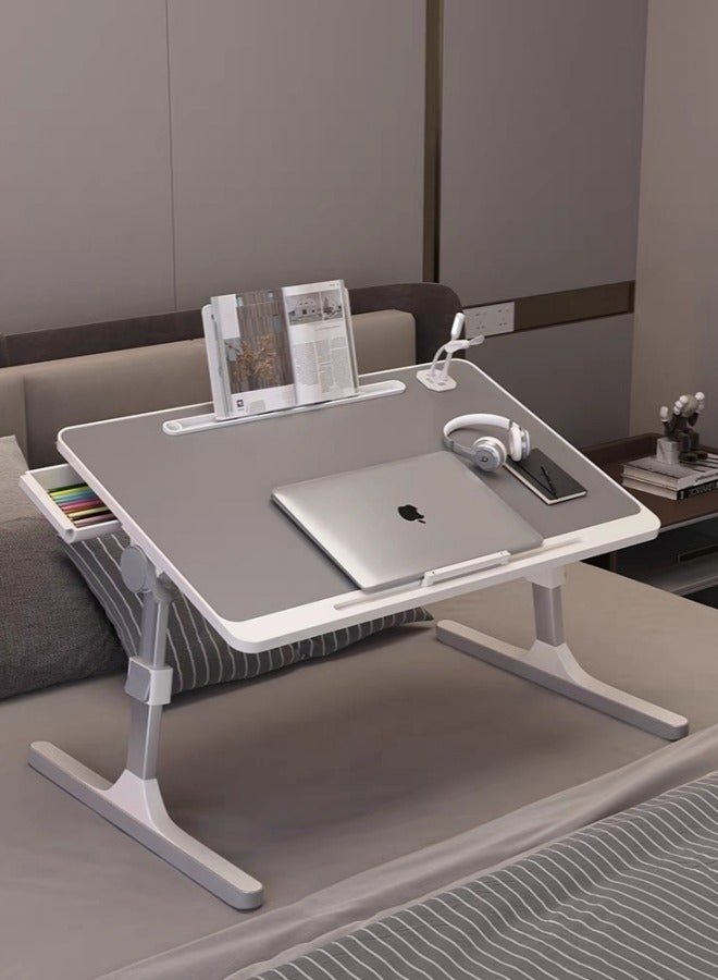 EXCLIFE Folding Bed Laptop Table - E-Table Foldable Adjustable Laptop Home Desku0026 Study Table 60 x 40cm Grey white - Image 4