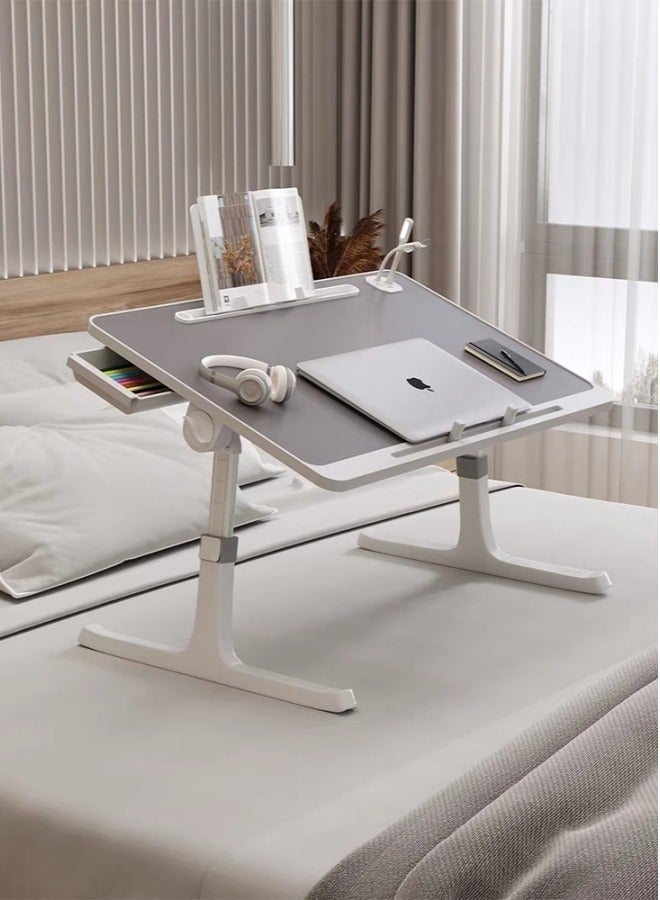 EXCLIFE Folding Bed Laptop Table - E-Table Foldable Adjustable Laptop Home Desku0026 Study Table 60 x 40cm Grey white - Image 1