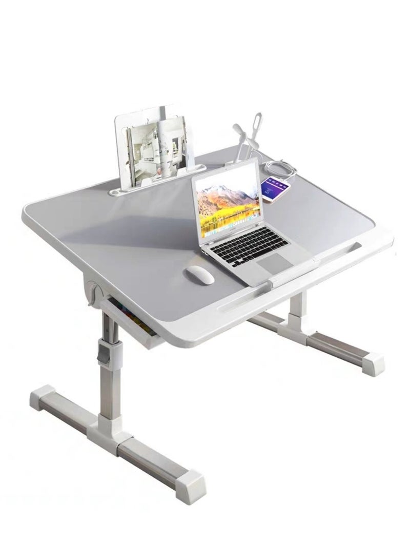 EXCLIFE Folding Bed Laptop Table - E-Table Foldable Adjustable Laptop Home Desku0026 Study Table 60 x 40cm Grey white - Image 5