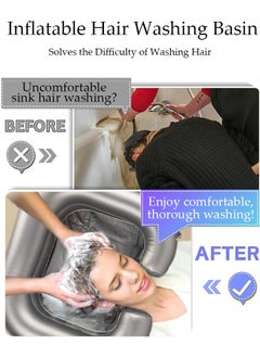 DUNISO Inflatable Shampoo Basin, Large Size Hairwashing Tray, Hair Washing Basin Head Portable Shampoo Basin Patient Hair Washing Aid with Pillow for Injured Elderly Disabled Handicapped Clean Hair  - Image 2