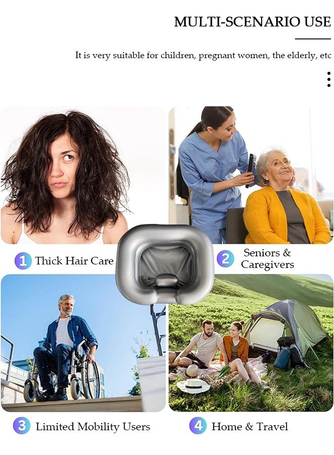 DUNISO حوض شامبو قابل للنفخ، صينية غسيل شعر كبيرة الحجم، حوض غسيل شعر محمول مع وسادة لغسيل شعر المريض للمصابين والمسنين والمعاقين والمعاقين - Image 3