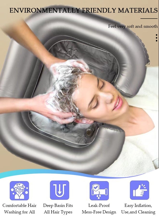 DUNISO حوض شامبو قابل للنفخ، صينية غسيل شعر كبيرة الحجم، حوض غسيل شعر محمول مع وسادة لغسيل شعر المريض للمصابين والمسنين والمعاقين والمعاقين - Image 5