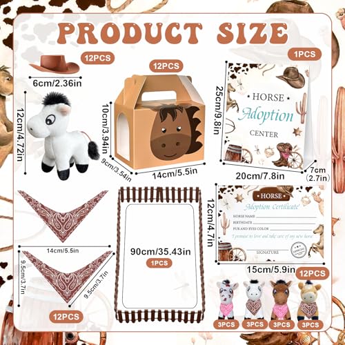 Jiytivity 62 Pcs Adopt a Horse Animal Party Favors Include 12 Mini Stuffed Horse 12 Boxes 12 Hats 12 Scarves 12 Cards 1 Adopt Sign 1 Fence for Adopt a Grassland Animal Party Favor Pet Birthday Supply Gifts - Image 5