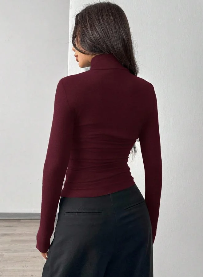 Take Two Burgundy Ribbed Long Sleeve Turtleneck Top