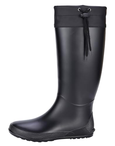 Asgard Women's Packable Tall Rain Boots Ultra Lightweight Garden Boots - NOT for Wide Calf, Black 37 (size 7) - Image 1