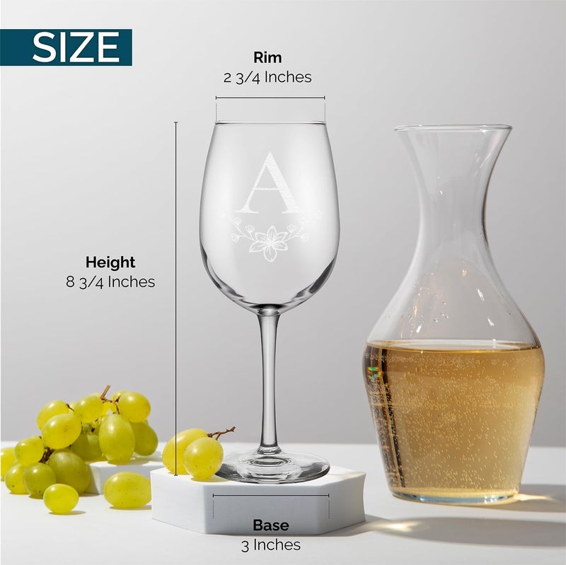 Shop4Ever Floral Monogram Initial Engraved Stemmed Wine Glass 16 oz Personalized Custom Drinks Gift for Her Him A  - Image 3