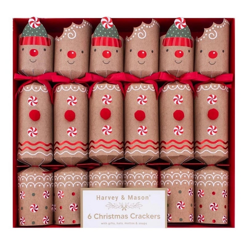 RSW 6 Gingerbread 12-Inch Christmas Crackers – Holiday Party Favors, Festive Fun, and Seasonal Decor for Kids and Family, Christmas Celebration Essentials - Image 1